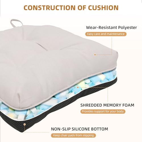 RACE LEAF Chair Cushions for Dining Chairs 4 Pack, Memory Foam Kitchen Chair Pads with Ties and Non-Slip Backing, Indoor Seat Cushions Tufted 15.5" X 15.5" Beige - color: Beige