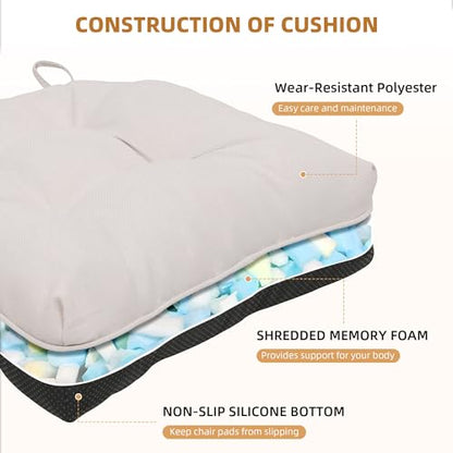 RACE LEAF Chair Cushions for Dining Chairs 4 Pack, Memory Foam Kitchen Chair Pads with Ties and Non-Slip Backing, Indoor Seat Cushions Tufted 15.5" X 15.5" Beige - color: Beige