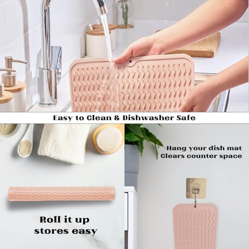 ZLR 4-in-1 Silicone Mat: Air Fryer & Coffee Maker, 12"x12", Peach Pink | Dish Drying Mat, Heat-Resistant Trivet to 450°F, Appliance Non-Slip Base, Food-Grade, Dishwasher Safe, Rolls Up - color: Peach Pink, size: 12" x 12"