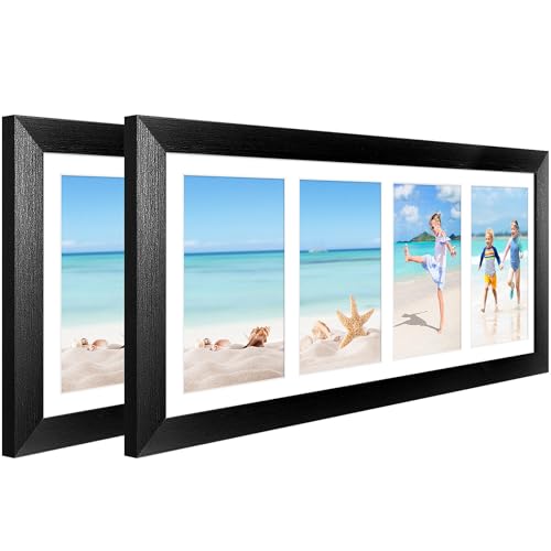 7x17 Collage Frame with 4 Openings 4X6 Pictures, Multiple Picture Frame with Mat, Wall or Tabletop Decor, Black Wood Grain,2 Pack - color: Black, size: 7x17-(4 open4x6)-2P