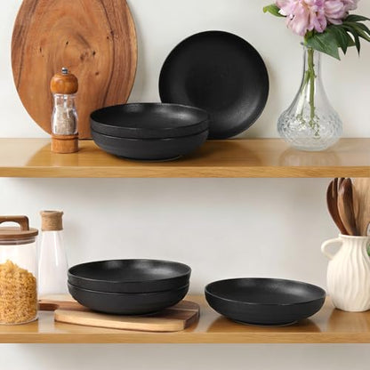 HAPPY KIT Stoneware 9'' Pasta Bowls 42oz Set of 4, Matte Black - color: MatteBlack