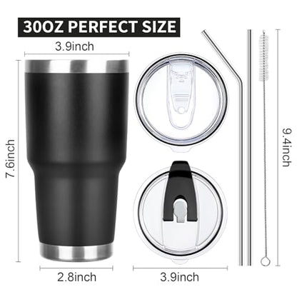 30 oz Tumbler with Lids and Straws Double Wall Vacuum Insulated Tumbler Cup,Stainless Steel Leak-proof Thermal Tumbler Powder Coated Travel Coffee Mug for Cold and Hot Drinks,Black - color: Black, size: 30 Ounces