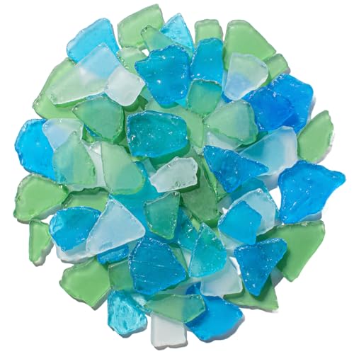 Keedolla 15 Oz Sea Glass for Crafts Seaglass Pieces Decor Flat Frosted Sea Glass Art Vase Filler Crushed for Jewelry, Christmas Tree, Wind Chimes Making - Blue, White, Green - color: Caribbean Blue, White, Green, size: 15 OZ / 0.93 LB