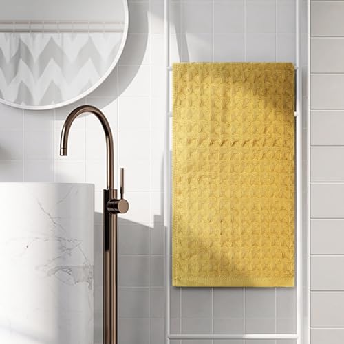 uxcell Waffle Hand Towels 100% Cotton 4 Pack Yellow | Boho Soft Absorbent Towels for Bathroom Kitchen Gym, Quick Dry, Lint Free, Washcloths Set for Bathroom Kitchen Gym Yoga Face - color: Yellow