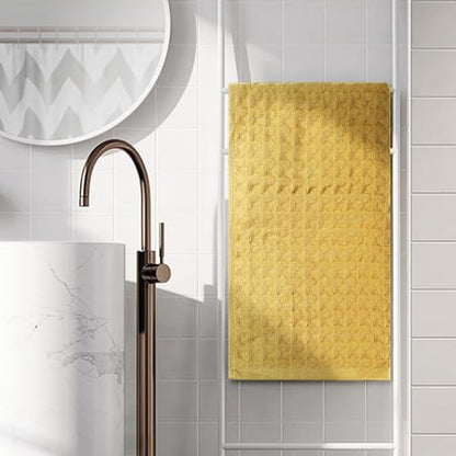 uxcell Waffle Hand Towels 100% Cotton 4 Pack Yellow | Boho Soft Absorbent Towels for Bathroom Kitchen Gym, Quick Dry, Lint Free, Washcloths Set for Bathroom Kitchen Gym Yoga Face - color: Yellow