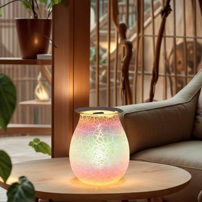 Handcrafted Crackle Glaze Electric Wax Melt Warmer, Smart Timer & Dimmable Candle Warmer Lamp, Flameless Wax Burner for Scented Wax Melts, 2-in-1 Aroma Lamp & Ambient Light, Home Fragrance Gift | Timed + Dimming - color: White Cracks