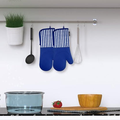 Alselo Silicone Oven Mitts Heat Resistant 932℉ with Waterproof & Non-Slip | Kitchen Mittens Set of 2,Extra Long 7.5"x15" Oven Gloves with Soft Cotton Terry Lining for Baking Cooking BBQ(Cobait Blue,2) - color: Cobait Blue