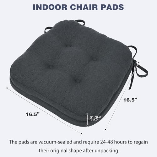 baibu Set of 6 Dining Chair Cushions, Dual-Layer Patent Design Memory Foam Kitchen Chair Cushions, Non-Slip Seat Pads with Ties, 16.5 x 16.5 x 3.5in, 6 Pack, Charcoal Grey - color: Charcoal Grey, size: 6 Count (Pack of 1)