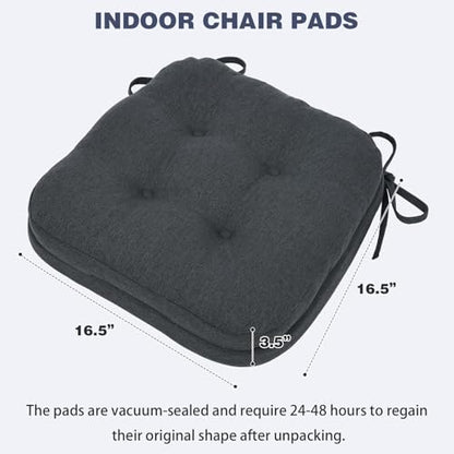 baibu Set of 6 Dining Chair Cushions, Dual-Layer Patent Design Memory Foam Kitchen Chair Cushions, Non-Slip Seat Pads with Ties, 16.5 x 16.5 x 3.5in, 6 Pack, Charcoal Grey - color: Charcoal Grey, size: 6 Count (Pack of 1)