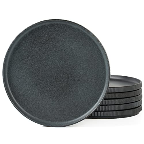 famiware Star 10/8 inches Dinner Plates Set for 6, Matte Dark Charcoal | Fine Stoneware Kitchen Plates for Salad, Dessert, Double Reactive Glaze, Microwave Dishwasher Safe, Lead-free, Cadmium-free - color: Matte Dark Charcoal, size: 10"(6pcs)ST