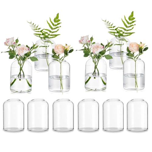 Glasseam Glass Bud Vases for Centerpieces: Clear Small Flower Vase Decor Bulk Set of 12 Simple Modern Decorative Vases for Flowers Mini Candle Vase Wedding Centerpiece for Dining Table Decorations - size: S-12Pcs