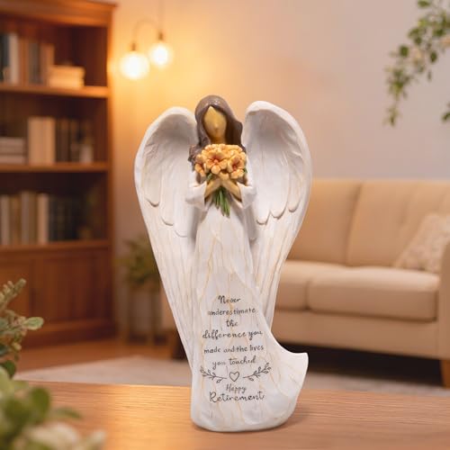 Hodao Retirement Gift for Woman, Angel Figurine with Inspirational Sentiment, Hand-Painted Resin Retirement Keepsake for Coworker, Teacher, Nurse, Friend, Retirement Party Decoration - style: Retirement Gifts