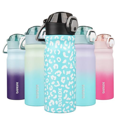 BJPKPK 18 oz Water Bottle with Straw & Handle, Insulated Stainless Flask | Leak Proof Locking Lid, Thermal, Double Wall Vacuum, Metal, Keeps Hot/Cold, BPA Free, Travel & Sports, Sky Blue Leopard - color: Sky Blue Leopard, size: 18 Ounces
