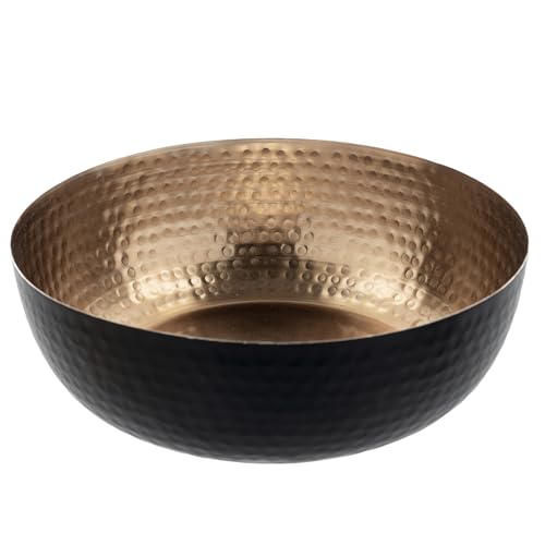 MyGift 8 Inch Art Deco Hammered Black Metal Decorative Bowl with Copper Tone Interior, Home Decor Coffee Table Candy Dish, Key Wallet Catchall - Handcrafted in India - color: Copper