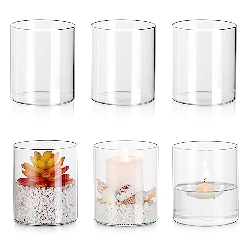 Glasseam Hurricane Glass Candle Holder 6Pcs Cylinder Vases for Centerpiece | 4'' H, for Pillar Candles, Votive, Floating, Flower, Modern Vase, Wedding Table Decorations, Christmas - color: 6, size: 4in