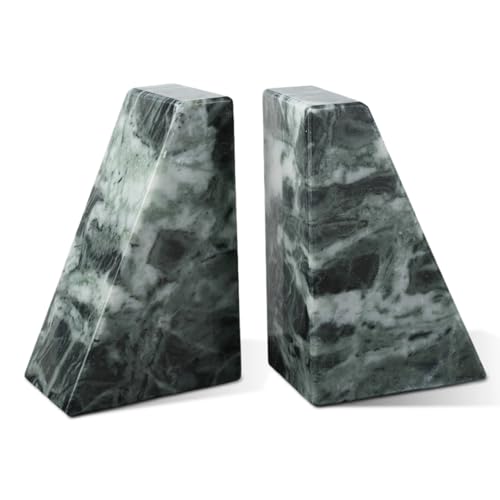 Karibiber Marble Bookends for Heavy Books, Decorative Bookends for Shelves, Green Stone Book Ends, Heavy-Duty Book Ends for Hardback Book & Cookbooks, Unique Book Stopper & Holder, Set of 2 - color: Green