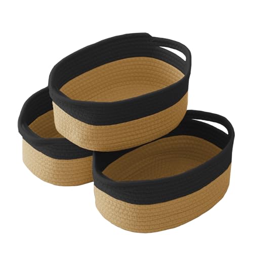 JMvicyroam Small Woven Basket, Empty Gift Basket, Black&Jute/3 Pack | Small Gift Basket, Cotton Rope, 12 x 8 x 83 in, Handles, Includes Ribbon and Bag, Birthday Gift Basket - color: Black&Jute, size: 3 Pack