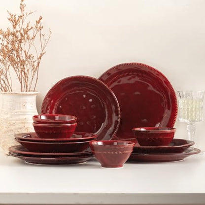 4-piece ceramic dinnerware set with active glaze, modern-shaped tableware set, suitable for kitchen, microwave, dishwasher, and oven, scratch-resistant, red - color: style - 1