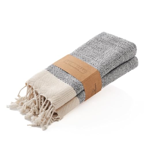 BAY LAUREL Turkish Hand Towel – Pack of 2 | Soft & Absorbent Decorative Towels for Bathroom, Hand, Face, Hair, Gym, Yoga, SPA, Kitchen & Tea | Boho Decor (Gray, Herringbone 16x40 Inches (Set of 2) - color: Gray, size: Herringbone 16x40 Inches (Set of 2)