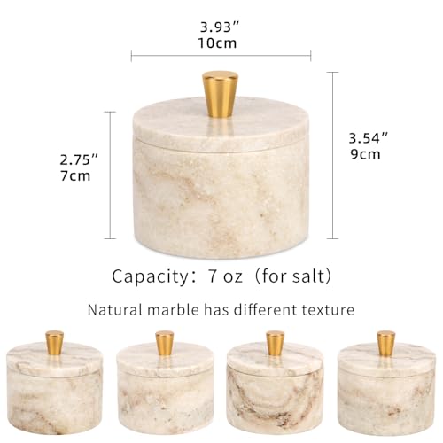 Marble Salt Cellar with Lid, Viva Jade, 4 inch | Natural Stone, Salt Pepper Box, Gold Alloy Handle, Kitchen Countertop Storage, Multi-Use, Sugar Spice Seasoning Container - color: Viva jade
