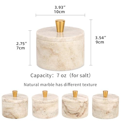 Marble Salt Cellar with Lid, Viva Jade, 4 inch | Natural Stone, Salt Pepper Box, Gold Alloy Handle, Kitchen Countertop Storage, Multi-Use, Sugar Spice Seasoning Container - color: Viva jade