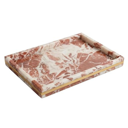 Red Marble Tray 12" x 8", Gold Edge Stone Vanity Organizer | Genuine Red Marble, Gold-Toned Edge, 12 x 8 Inch, for Perfume and Jewelry, on Bathroom Vanity and Dresser - color: Red