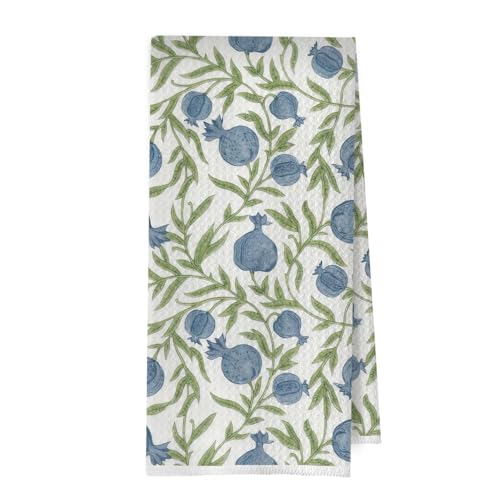 Pomegranate Decor Kitchen Towels - Pomegranate Fruit Floral Decorative Waffle Dish Towels, Blue Grandmillennial Home Decor Hand Towel, Hostess Gifts Tea Towel, 16x24 Inch - color: Blue