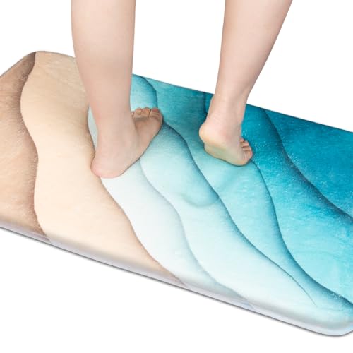 Memory Foam Bath Rug, Extra Thick Fluffy Bathroom Mat, Cashmere-Like Plush Microfiber, Super Water Absorbent Quick Dry, Non Slip Bath Mat for Bathroom Floor, Shower Tub, Home Decor - color: Abstract Beach, size: 2' x 3' (Oblong)