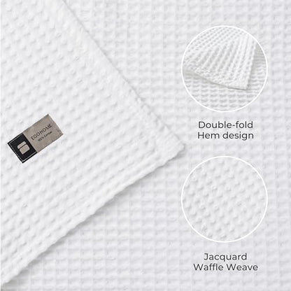 EGOHOME Cotton Two-Tone Check Pattern Waffle Blanket Queen Size | Bright White, 90"x90", Lightweight, Soft & Breathable for Bed, Couch, Sofa, All Seasons - color: Bright White, size: Queen