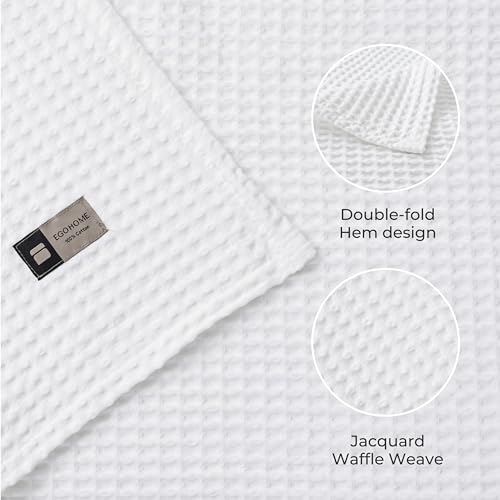 EGOHOME Lightweight Cotton Two-Tone Check Pattern Waffle Throw Blanket | Bright White, 50"x60", Soft & Breathable for Bed, Couch, Sofa, All Seasons - color: Bright White, size: Throw