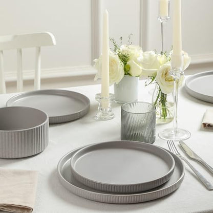 Stone Lain Haven Stoneware 32-Piece Dinnerware Set, Plates and Bowls Sets for 8, Grey Dish Set, Includes Dinner and Salad Plates, Cereal Bowls, Glassware, Microwave & Dishwasher Safe - color: Gray, size: 32-Piece - Drinking Glasses