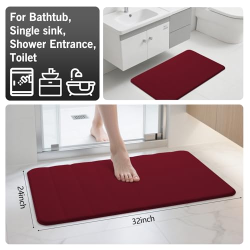 Bathroom Rugs Set 2 Piece Memory Foam Bath Rugs Non-Slip Bath Mat,Washable Room Mats,Absorbent Shaggy Rugs Super Soft Kitchen Mats, Batroom Carpets for Bathroom,Tub,Shower Home Decor（Burgundy）