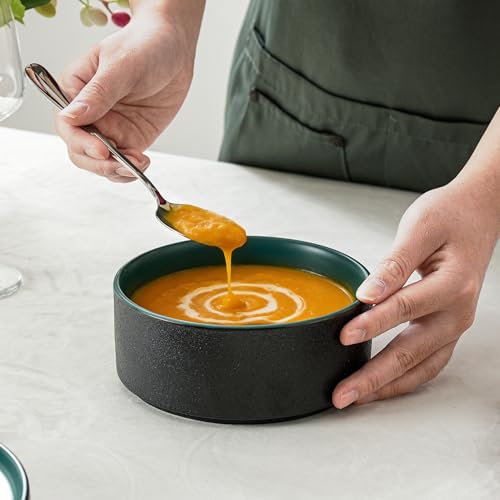 26 OZ Ceramic Cereal Bowls Set, 6 Inch, Set of 4, Modern Green | Handcrafted, Dishwasher & Microwave Safe, For Breakfast, Soups, Oatmeal, Ramen, Pho, Udon, Soba - color: Green, size: Cereal Bowls Set (4PCS)