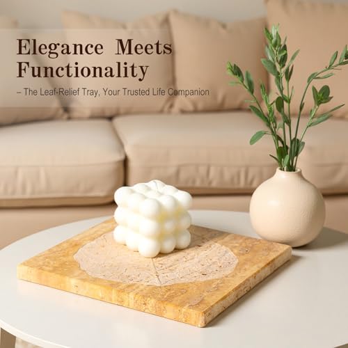 Travertine Tray, 11"x11" Natural Square Marble Vanity Tray, Stone Slab for Bathroom Kitchen Countertop, Travertine Candle Plate, Perfume Jewelry Trays(Yellow) - color: Golden Travertine