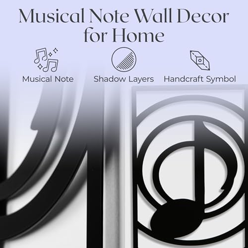 GALLERY GRACE 4-Pc Music Notes Metal Wall Art, Black Wall Decor Set | 11 x 16 In Metal Panels, Music Notes Wall Decor, Minimalist Style, Ready to Hang, for Living Room, Office, Studio or Bedroom - style: Modern Musical Art