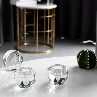 Kitcom Crystal Tealight Candle Holders Pack of 2 for Party Dinner Table Home Decor Hand Cut W2.7'' X H2.3'', Comes with Gift Box - size: W2.7''×H2.3''