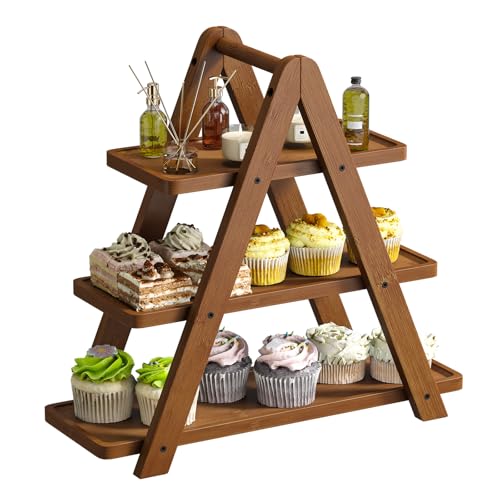 3 Tier Serving Tray Cupcake Stand and Towers Serving Tray for Party Food Tray Farmhouse Serving Platter Decorative Tray Decor Dessert Display Set Tiered Tray Stand (Brown) - color: Brown