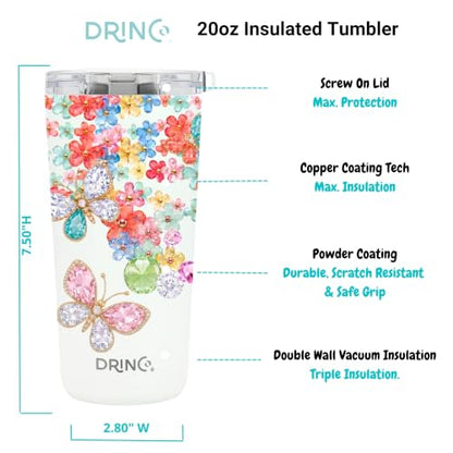 Drinco - 20 oz Stainless Steel Tumbler | Double Walled Vacuum Insulated Mug With Lid, 2 Straws, For Hot & Cold Drinks (20oz Garland) - color: 20oz Garland