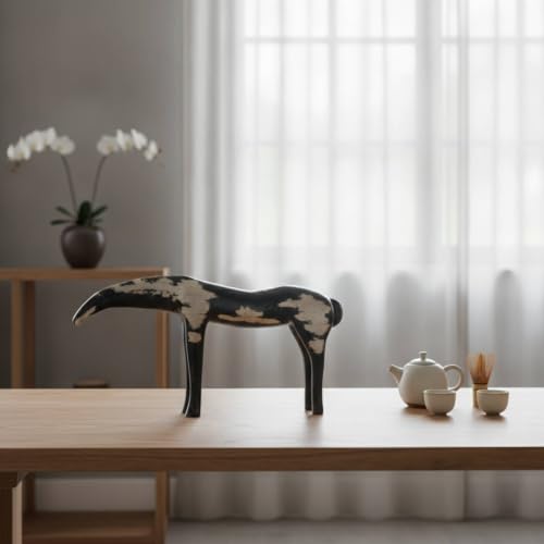 predolo Ceramic Animal Figurine Mottled Glazed Animal Statue Black and Beige Home Decor