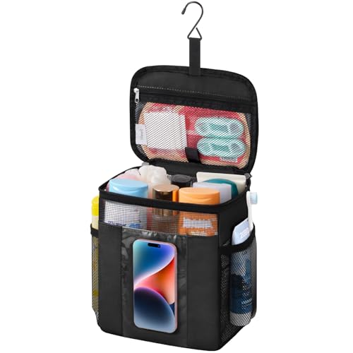 Lifewit Mesh Shower Caddy, Hanging Bathroom Organizer with PVC Phone Bag | Quick Dry, Portable, Toiletry Tote Bag, College Dorm Room Essentials for Travel, Gym, Camping, Medium, Black - color: Black, size: M(8.3"L x 6"W x 10"H)