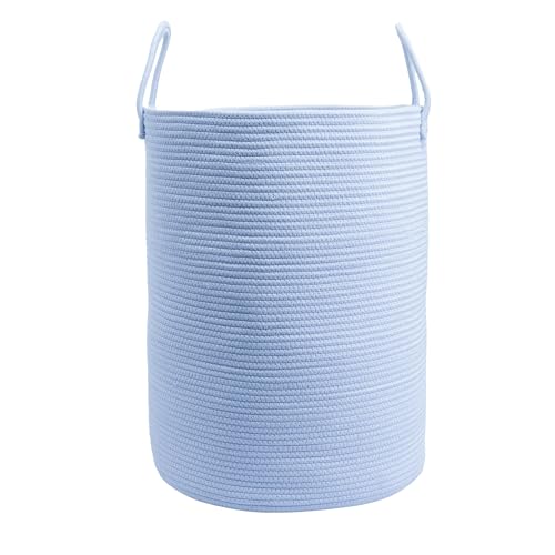 XUANGUO Cotton Rope Laundry Basket Hamper for Clothes, large light blue | Woven Storage Basket for Living Room Bedroom Boho Tall Rope Baskets for Blanket Toys Pillow Towels Baby Nursery Hamper Bin - color: light blue, size: Large