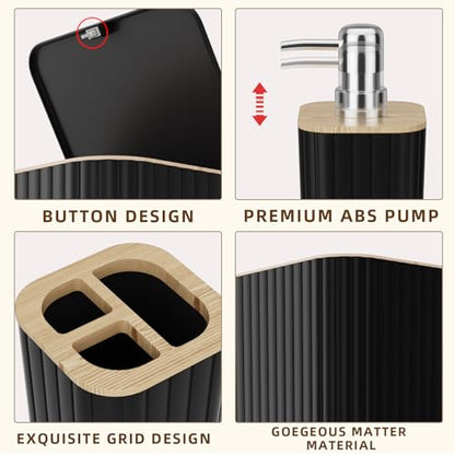 XLHOMO Bathroom Accessories Set - Elegant Black Bathroom Set, 10PC Bathroom Accessory Set, Toilet Brush, Trash Can, Qtip Holder Dispenser & Soap Dispenser - size: Bath Set, style: Black
