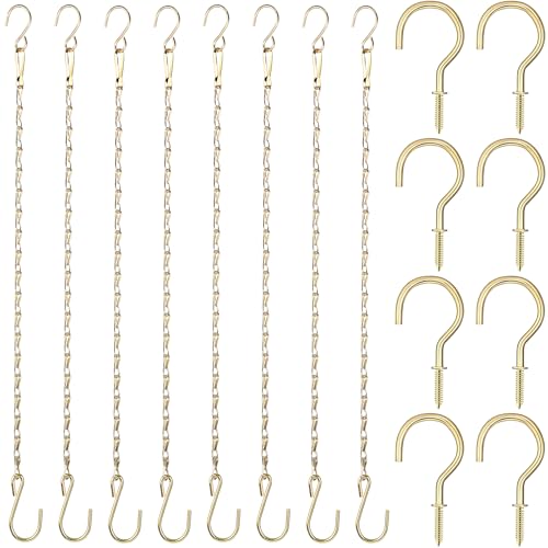 Hotop 8 Pcs Metal Hanging Chains with Ceiling Hooks, Garden Plant Hangers for Hanging Bird Feeders, Billboards, Chalkboards, Basket, Planters, Lanterns, Wind Chimes, Chain Hook DIY(16.38 Inch,Gold) - color: Gold, size: 16.38 Inch
