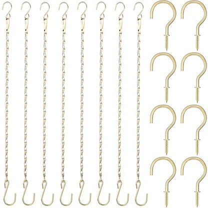 Hotop 8 Pcs Metal Hanging Chains with Ceiling Hooks, Garden Plant Hangers for Hanging Bird Feeders, Billboards, Chalkboards, Basket, Planters, Lanterns, Wind Chimes, Chain Hook DIY(12 Inch,Gold) - color: Gold, size: 12 Inch