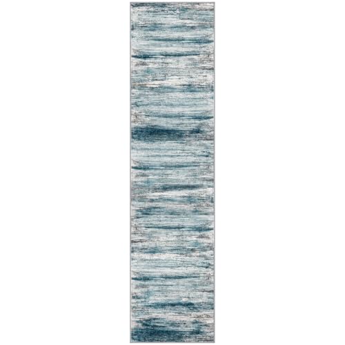 KOZYFLY Modern Abstract Hallway Runner Rug, 2.6x10 Washable Rug Runner Non-Slip Soft Striped Kitchen Runner Rugs, Print Blue Carpet Runner for Entryway Bathroom Laundry Room Foyer - color: Blue, size: 2'8" x 10' (Runner)