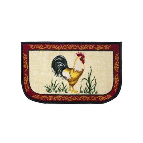 Kashi Home Kitchen Rug, Printed Area Rug, Durable Floor, Door Mat, Farmhouse Non-Slip Carpet Latex Backing Beautiful Design, Dot Rooster 18x30 D-Shape - color: Dot Rooster, size: 1'6" x 2'6" (Semicircular)