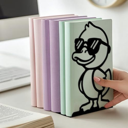 5.3"x4.3"x7.9" Metal Bookends, Heavy Duty Book Ends for Shelves | Cute Duck with Sunglasses Theme Cast Iron Book Supports, 1 Pair Decor Stoppers for Desk, Library, Office & Home Shelves - style: Cute Duck with Sunglasses