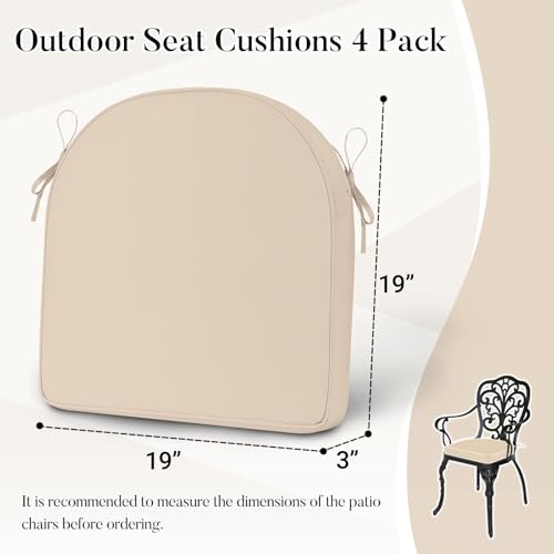 Basic Beyond Outdoor Cushions for Patio Furniture Waterproof Outdoor Chair Cushions Set of 4-19 x 19 x 3 Inch Thick Patio Chair Cushions with Adjustable Ties, Beige - color: Beige