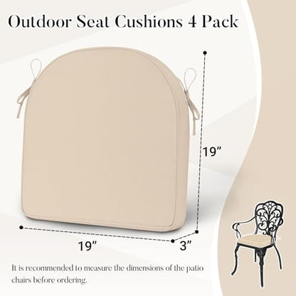 Basic Beyond Outdoor Cushions for Patio Furniture Waterproof Outdoor Chair Cushions Set of 4-19 x 19 x 3 Inch Thick Patio Chair Cushions with Adjustable Ties, Beige - color: Beige