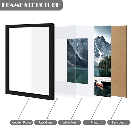 Hongkee 8x12 Black Picture Frames set of 3, Made of Wooden and Glass Photo frame - Displays 6x8 Picture with Mat or 8 x 12 Poster without Mat, Desktop & Wall Collage Frame set - color: Black, size: 8x12 in